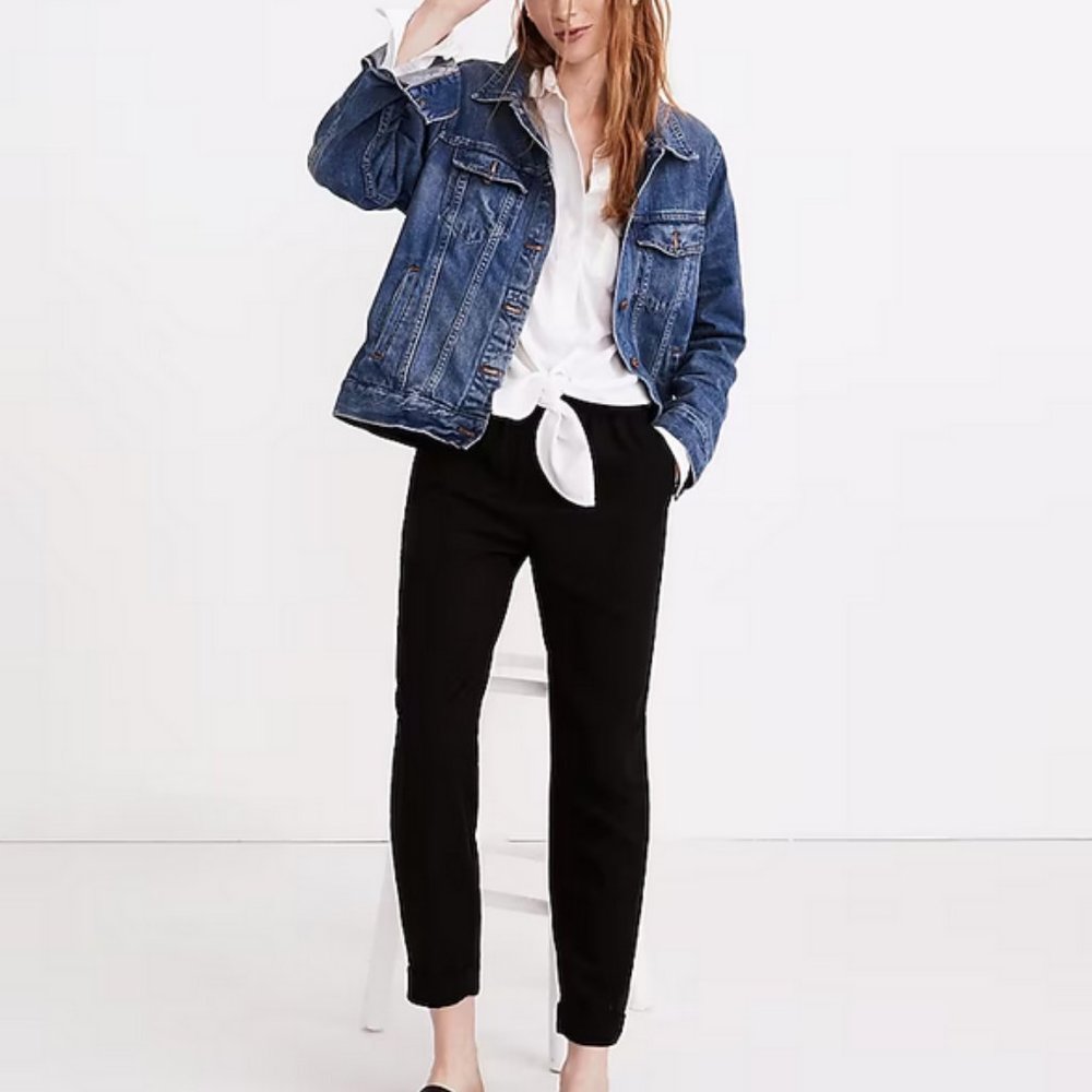 NWOT Madewell Cuffed Trousers Black Relaxed Women's Size M Elastic Waist Pant